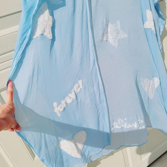 Randi & Will hearts stars sky blue kaftan coverup NWT - Picture 7 of 11